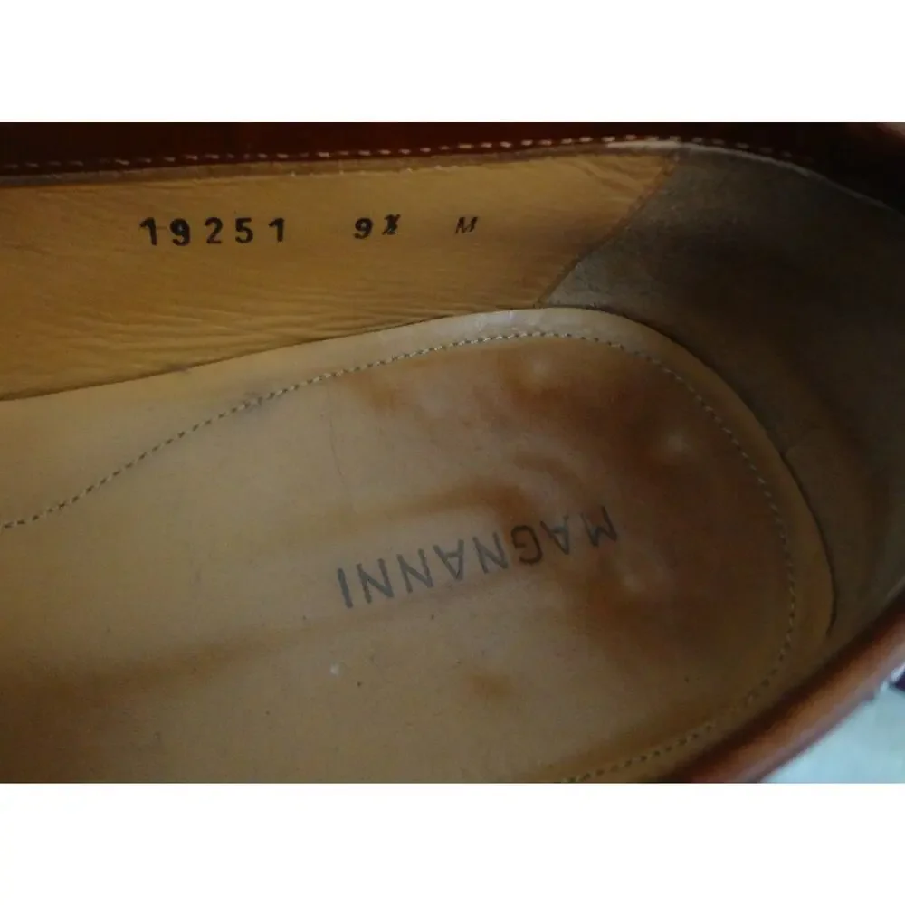 Magnanni Brown Woven Braided Leather Penny Loafers Men 9.5 Spain Perforated Work